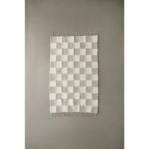 Urban Outfitters Checkerboard Woven Shag Rag Rug In Natural 2 x 3 Ft